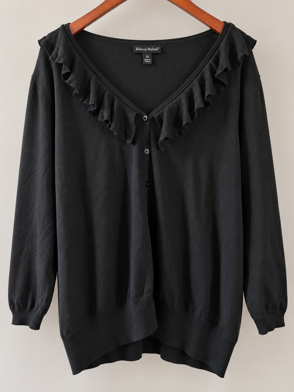 Torrid Black Ruffle V‑Neck Button Cardigan